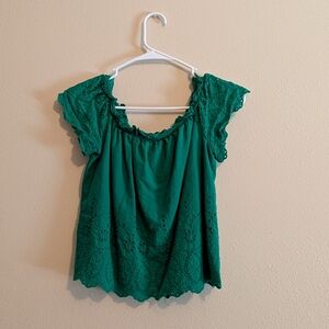 Chic Green Eyelet Women's Blouse